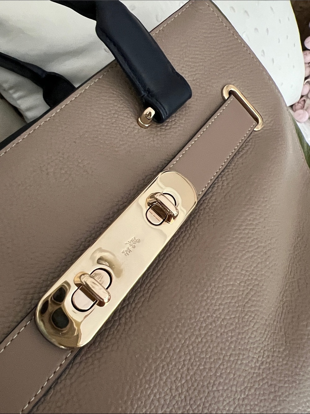 Coach Taupe and Olive Satchel with Black Handles - Picture 2 of 9